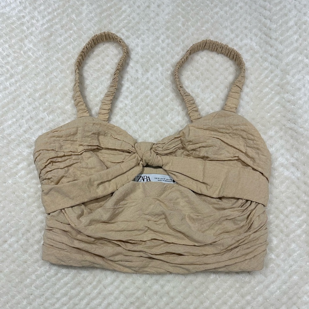 Zara Beige Textured Crop Top